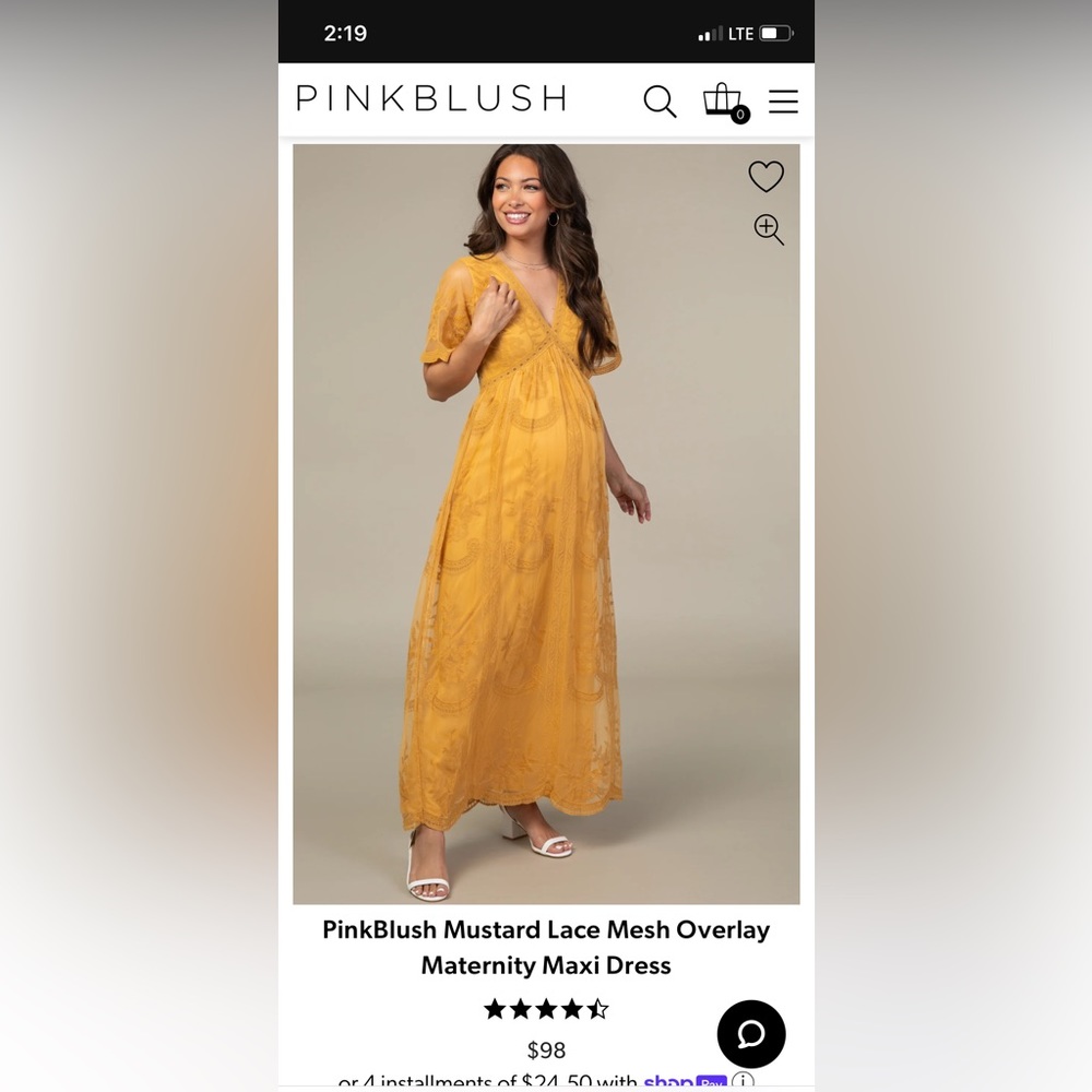 PinkBlush Mustard Lace Mesh Overlay Maternity Maxi Dress